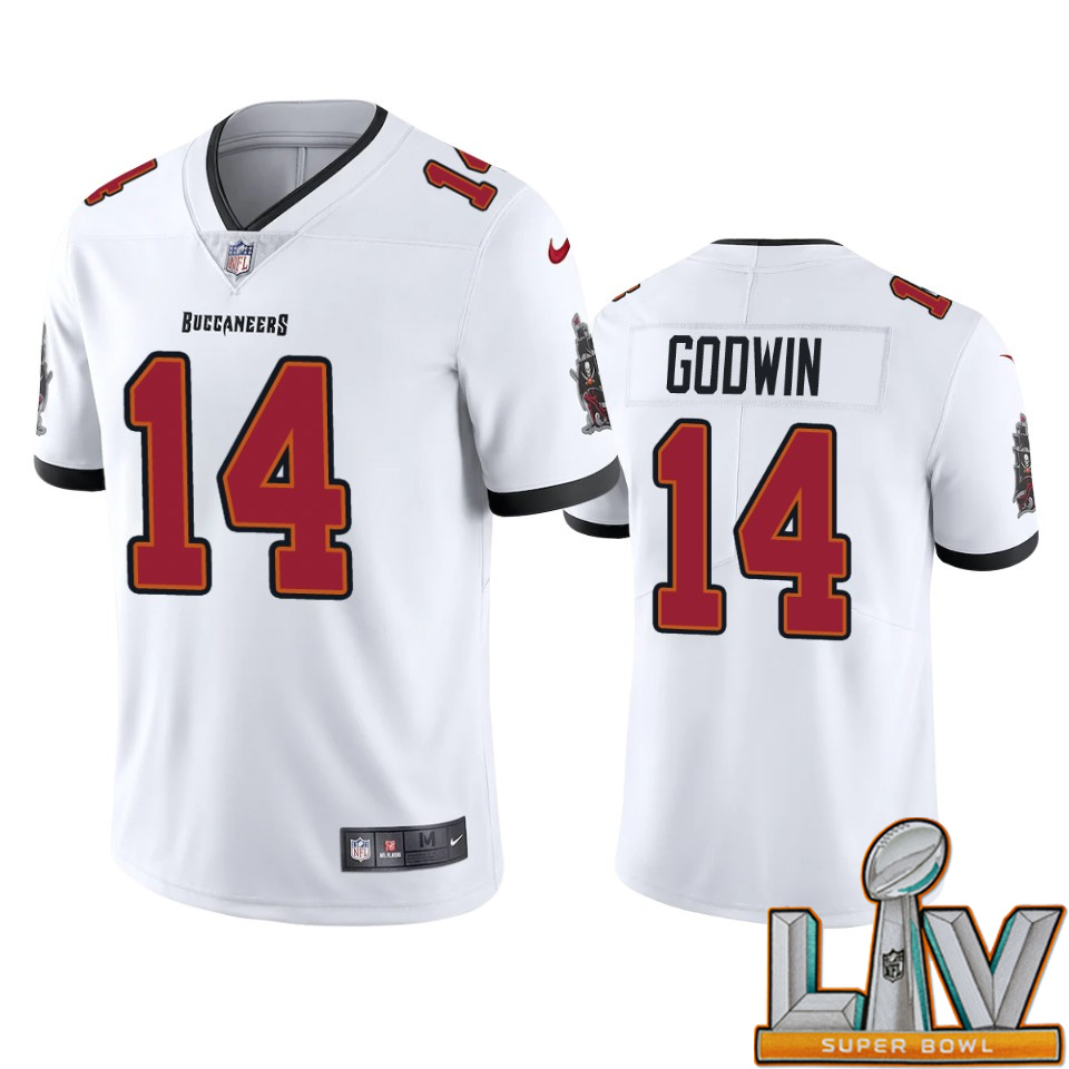 Super Bowl LV 2021 Tampa Bay Buccaneers Men Nike NFL #14 Chris Godwin White Vapor Limited Jersey 